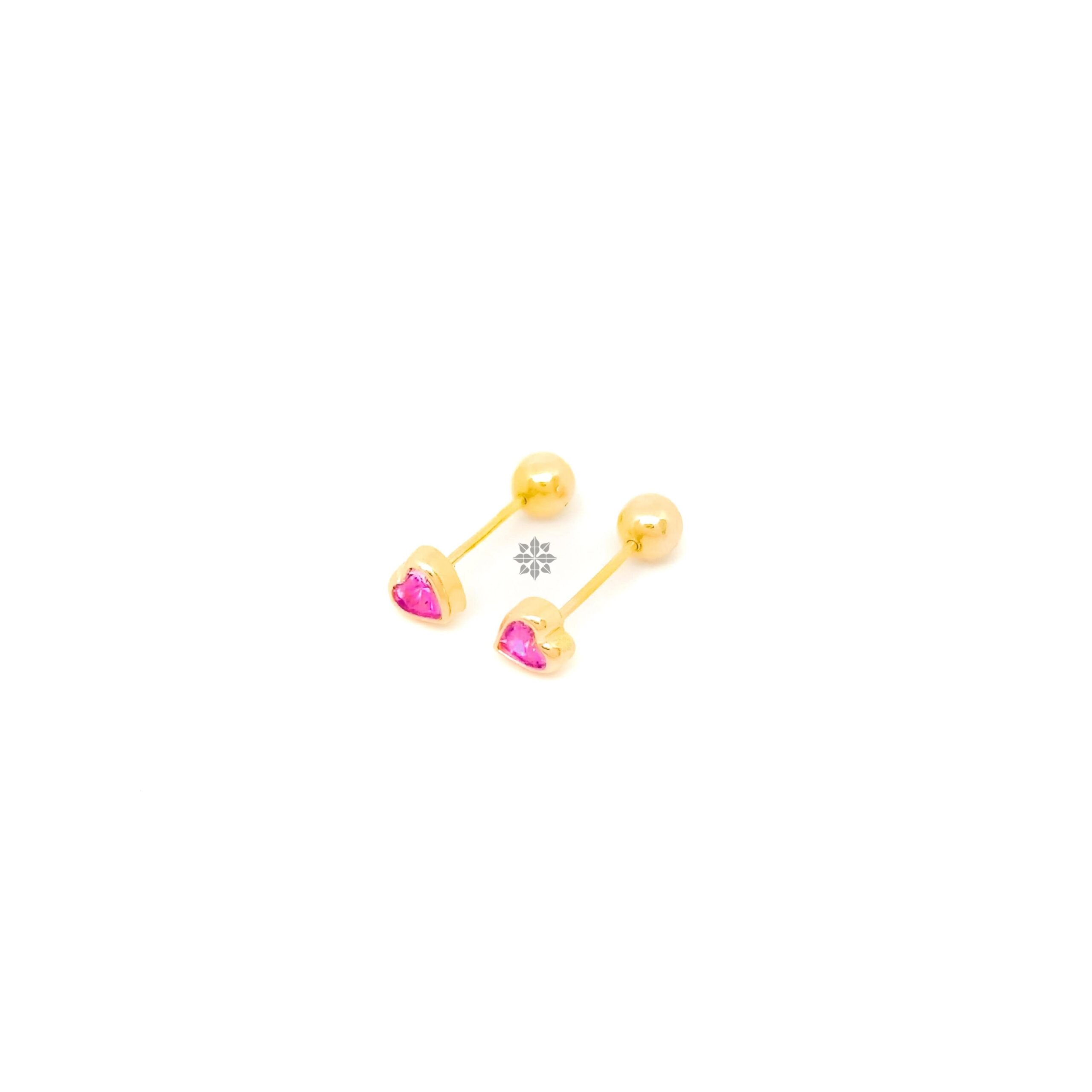 Aretes de oro 18k Corazón con piedra biselada reversibles - Image 3