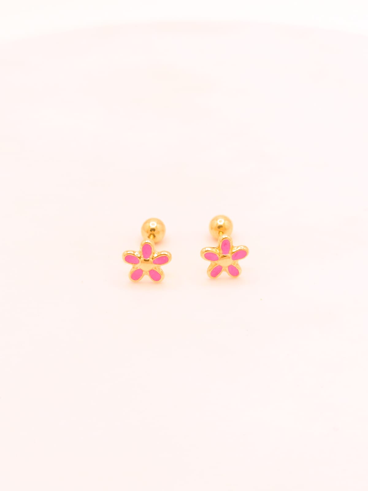Aretes de oro 18k Flor bombeada pintada reversibles - Image 3