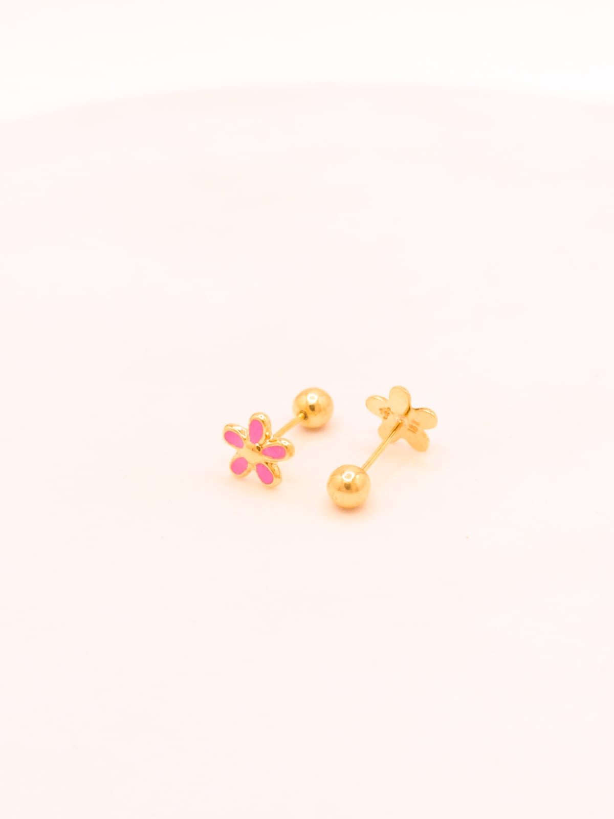 Aretes de oro 18k Flor bombeada pintada reversibles - Image 2