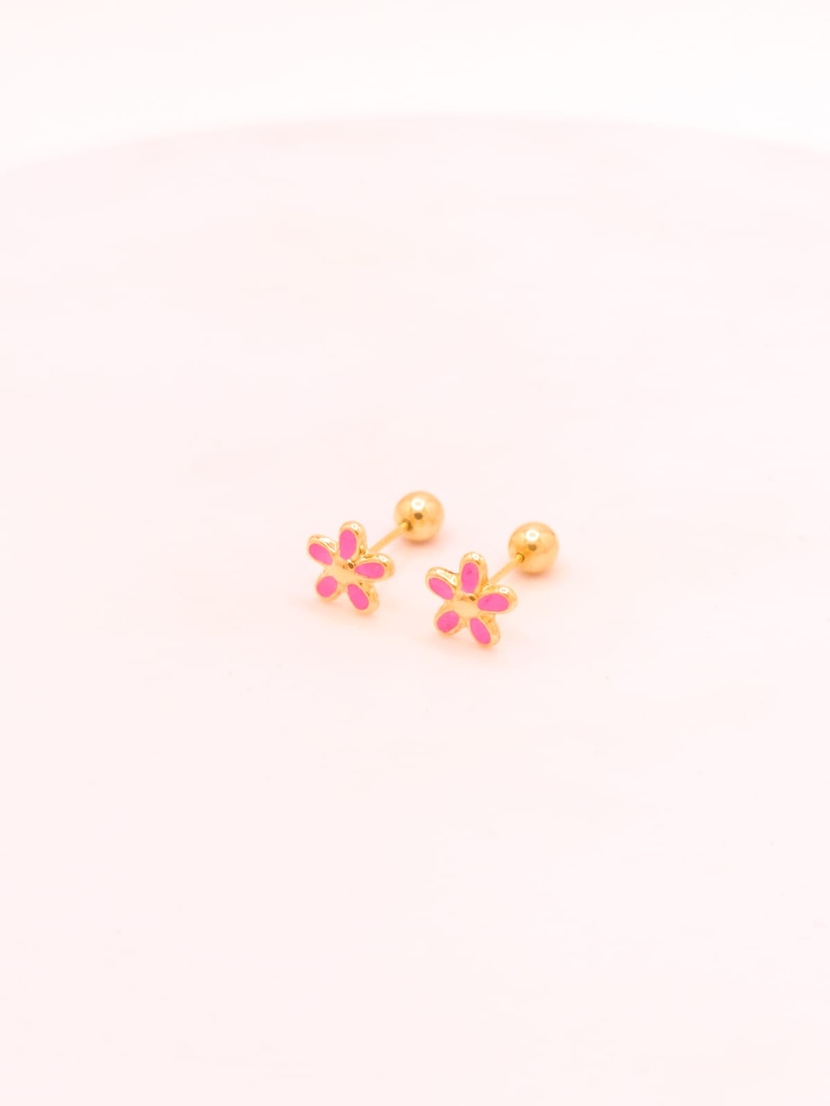 Aretes de oro 18k Flor bombeada pintada reversibles
